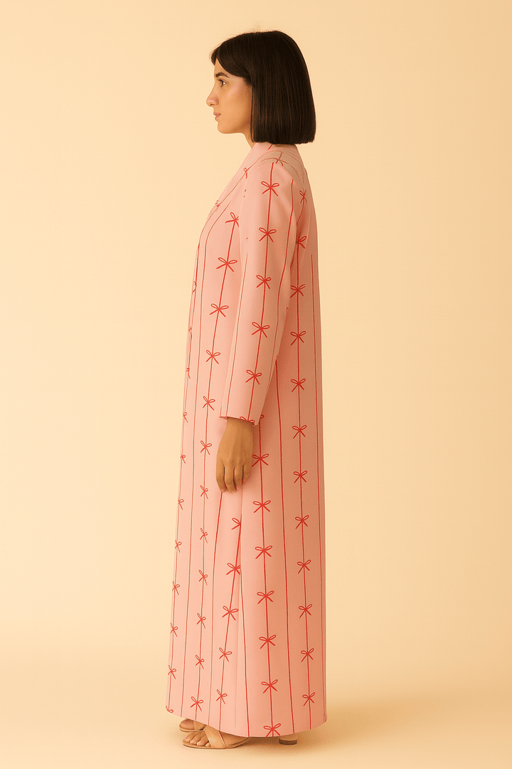 The Rania Pink Bow Satin Abaya - TAL by The Abaya Lab
