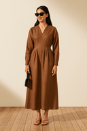 The Rania Pleated Dress – Cocoa Edition - The Abaya Lab