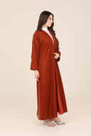 The Rania Rust Printed Inner Panel Velvet Abaya - TAL by The Abaya Lab