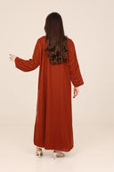The Rania Rust Printed Inner Panel Velvet Abaya - TAL by The Abaya Lab