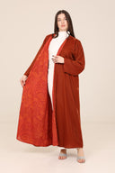 The Rania Rust Printed Inner Panel Velvet Abaya - TAL by The Abaya Lab
