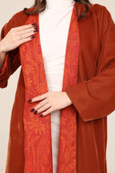 The Rania Rust Printed Inner Panel Velvet Abaya - TAL by The Abaya Lab