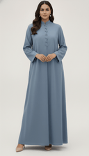The Rawan Mandarin Collar Scallop Button Abaya - TAL by The Abaya Lab
