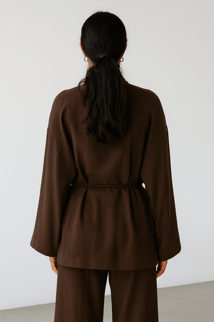 The Reem Brown Linen Luxury Set - TAL by The Abaya Lab