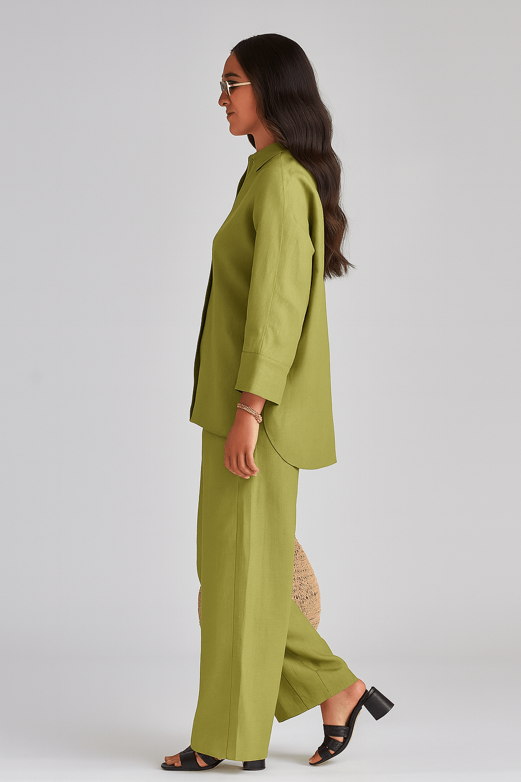 The Reem Green Luxe Linen Casual Set - TAL by The Abaya Lab