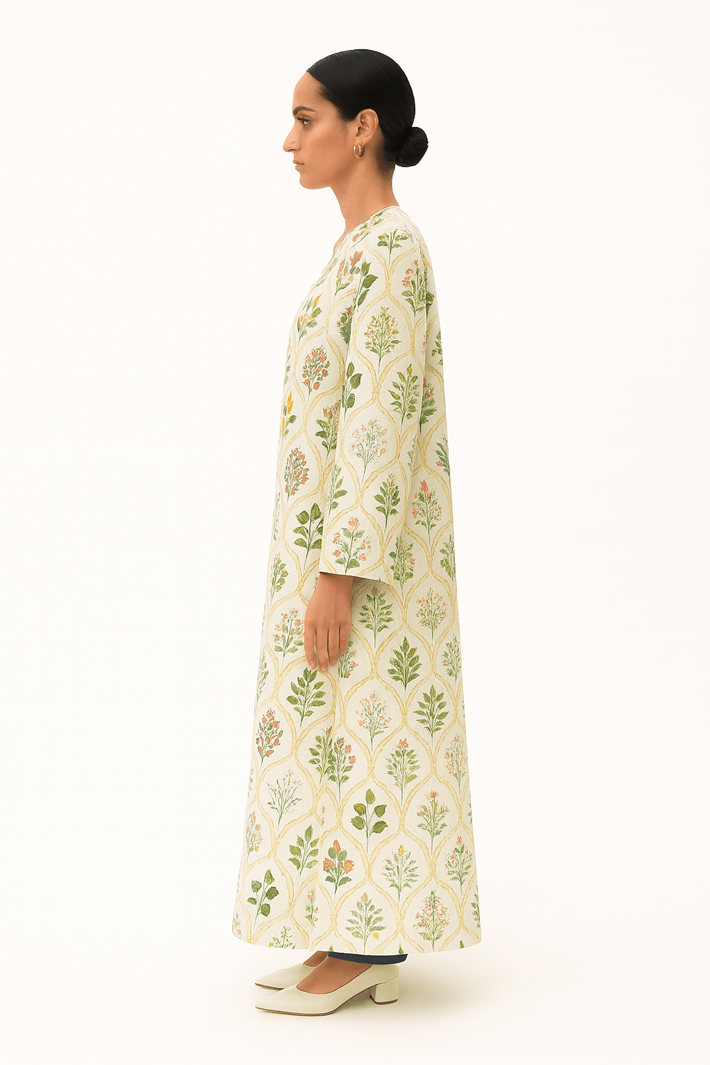 The Reem Ivory Botanical Print Abaya - TAL by The Abaya Lab