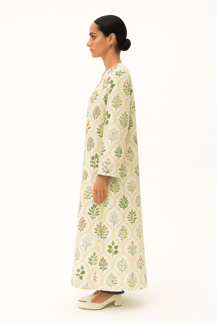 The Reem Ivory Botanical Print Abaya - TAL by The Abaya Lab