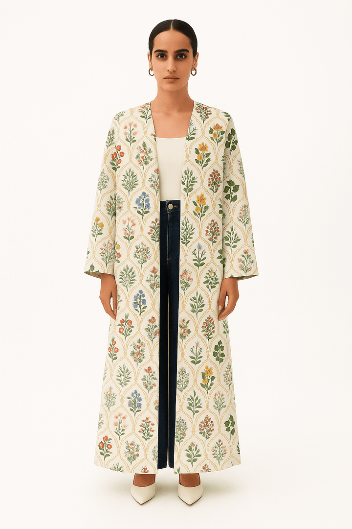 The Reem Ivory Botanical Print Abaya - TAL by The Abaya Lab