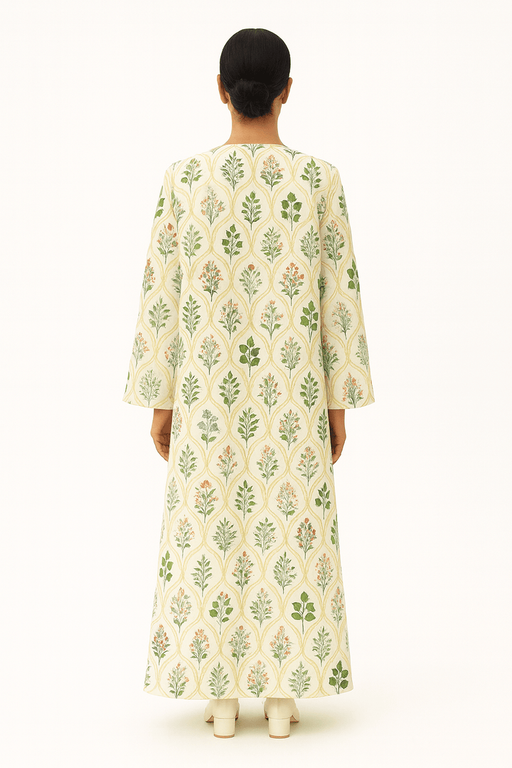 The Reem Ivory Botanical Print Abaya - TAL by The Abaya Lab