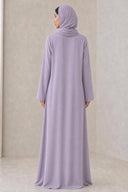 The Reham Floral Embellished Clasp Abaya, in Light Purple, back view