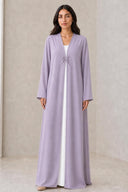 The Reham Floral Embellished Clasp Abaya, in Light Purple, front view