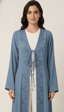 The Renaad Embroidered Tie - Front Open Abaya - TAL by The Abaya Lab