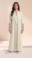 The Randa Beaded Slit Cuff Abaya, in Off White, front view