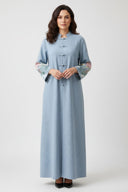 The Riham Embroidered Sleeve Mandarin Button - Front Abaya - TAL by The Abaya Lab