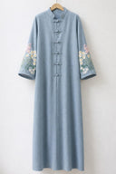 The Riham Embroidered Sleeve Mandarin Button - Front Abaya - TAL by The Abaya Lab