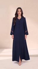 The Rimas Frog Button Front Abaya, in Navy, front view