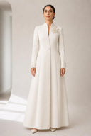 The Ruba Floral Appliqué Collar Abaya, in Off White, front view