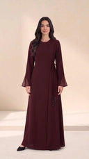 The Ruban Tie-Waist Abaya with Sheer Flared Cuffs - TAL by The Abaya Lab
