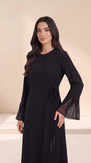 The Ruban Tie-Waist Abaya with Sheer Flared Cuffs - TAL by The Abaya Lab