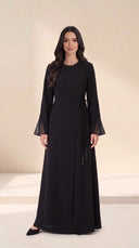 The Ruban Tie-Waist Abaya with Sheer Flared Cuffs - TAL by The Abaya Lab