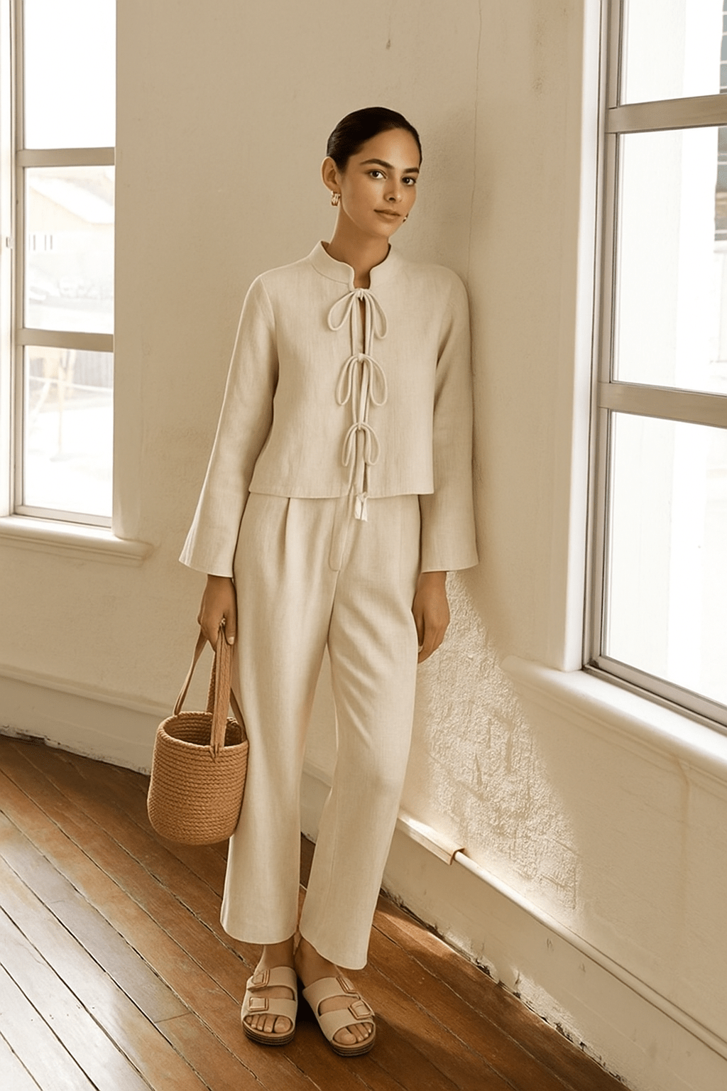 The Ruby Cream Bow - Tie Modest Set - The Abaya Lab