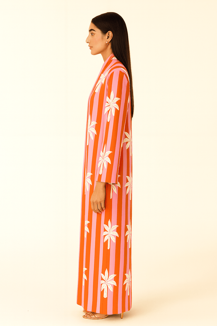 The Ruby Pink & Red Palm Abaya - TAL by The Abaya Lab