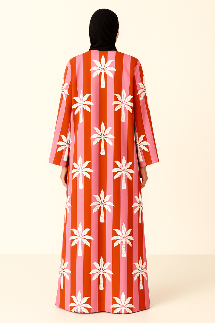 The Ruby Pink & Red Palm Abaya - TAL by The Abaya Lab