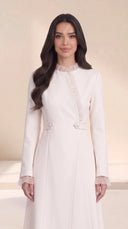 The Rummana Sheer Ruffle Trim Abaya with Buttoned Waist Tabs - TAL by The Abaya Lab