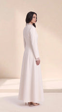 The Rummana Sheer Ruffle Trim Abaya with Buttoned Waist Tabs - TAL by The Abaya Lab