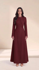 The Rummana Sheer Ruffle Trim Abaya with Buttoned Waist Tabs - TAL by The Abaya Lab