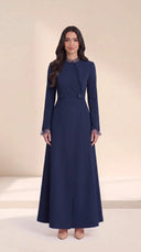 The Rummana Sheer Ruffle Trim Abaya with Buttoned Waist Tabs - TAL by The Abaya Lab