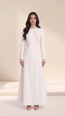 The Rummana Sheer Ruffle Trim Abaya with Buttoned Waist Tabs - TAL by The Abaya Lab