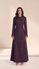 The Rummana Sheer Ruffle Trim Abaya with Buttoned Waist Tabs - TAL by The Abaya Lab