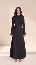 The Rummana Sheer Ruffle Trim Abaya with Buttoned Waist Tabs - TAL by The Abaya Lab