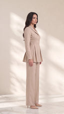 The Ruqaya Pleated Peplum Set, in Beige, side view
