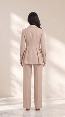 The Ruqaya Pleated Peplum Set, in Beige, back view