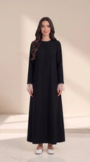 The Ruwaida Embellished Tulle Cuff Abaya, in Black, front view