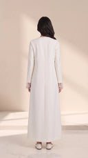 The Ruwaida Embellished Tulle Cuff Abaya, in Off White, back view