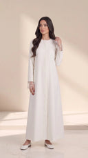 The Ruwaida Embellished Tulle Cuff Abaya, in Off White, model view