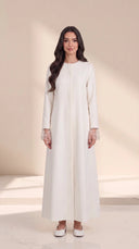The Ruwaida Embellished Tulle Cuff Abaya, in Off White, front view