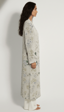 The Sabiha Beige & Pastel Printed Velvet Abaya - TAL by The Abaya Lab