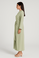 The Sabiha Soft Linen Wrap Dress – Mint Green - The Abaya Lab