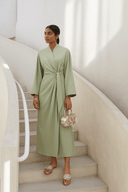The Sabiha Soft Linen Wrap Dress – Mint Green - The Abaya Lab