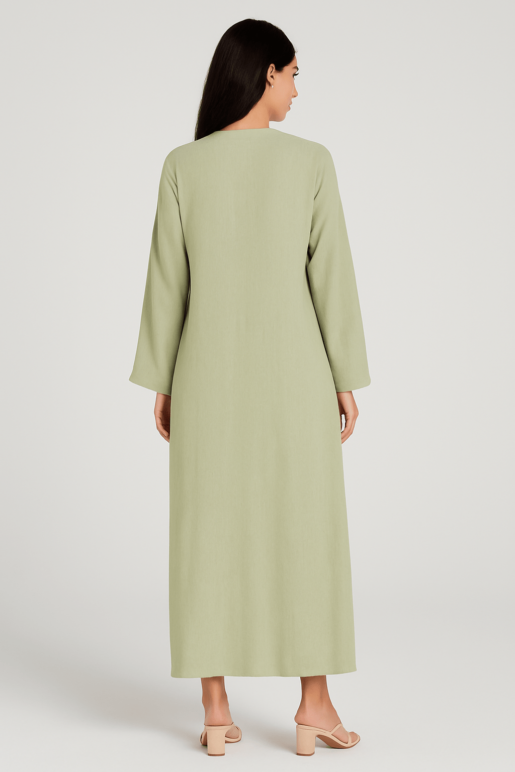 The Sabiha Soft Linen Wrap Dress – Mint Green - The Abaya Lab