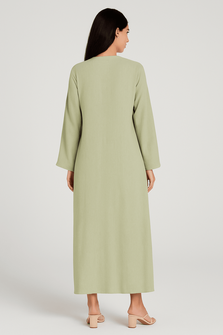 The Sabiha Soft Linen Wrap Dress – Mint Green - The Abaya Lab