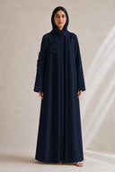 The Sabreen 3D Floral Shoulder Abaya, in Navy, front view