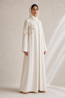 The Sabreen 3D Floral Shoulder Abaya, in Off White, side view