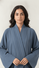 The Saja Contrast Stitch Open Abaya with Shawl Collar - TAL by The Abaya Lab