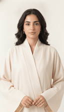 The Saja Contrast Stitch Open Abaya with Shawl Collar - TAL by The Abaya Lab