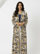 The Salama Citrus Print Navy & Mustard Abaya - TAL by The Abaya Lab